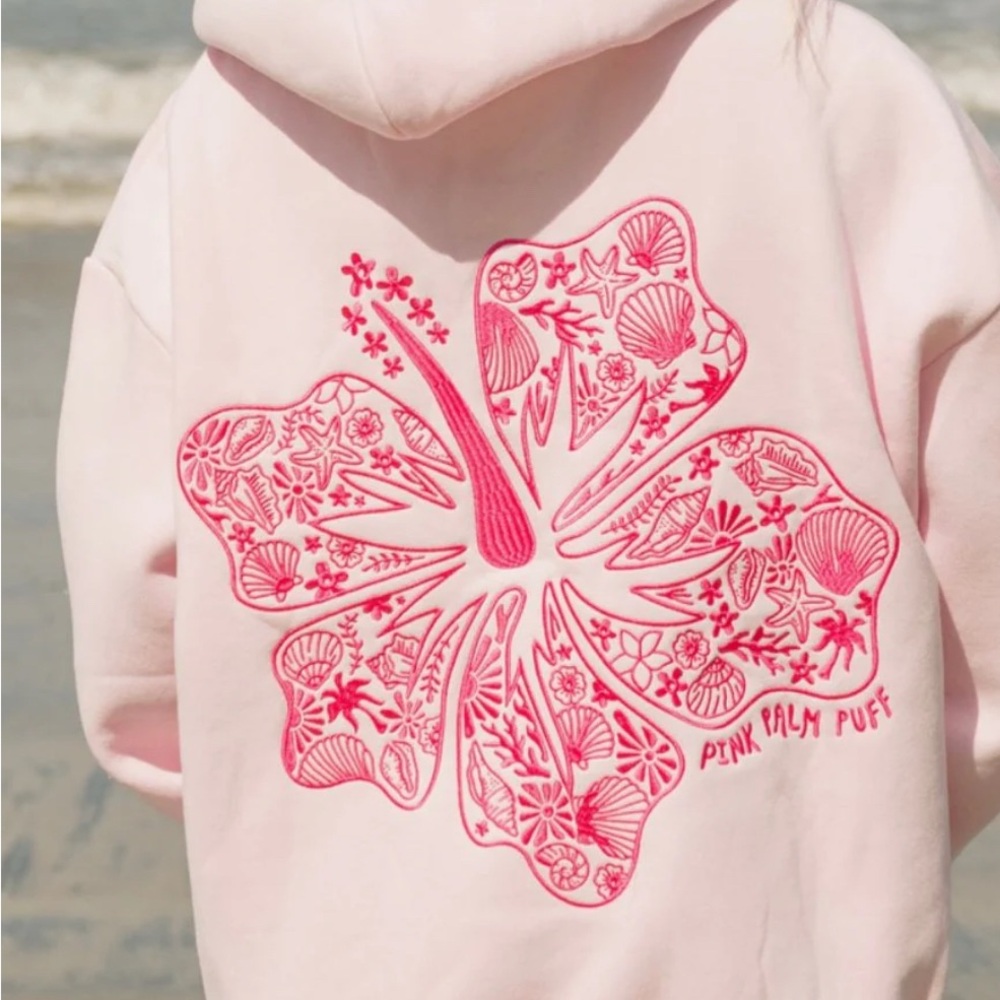 Pink palm puff "Hawaii Hibiscus" Hoodie in Blush - Picture 3 of 8